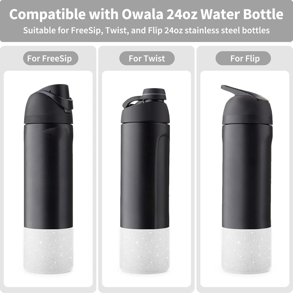 Owala Silicone Boot - Anti-Slip Protective Sleeve for 24 oz Water Bottles | Glitter White
