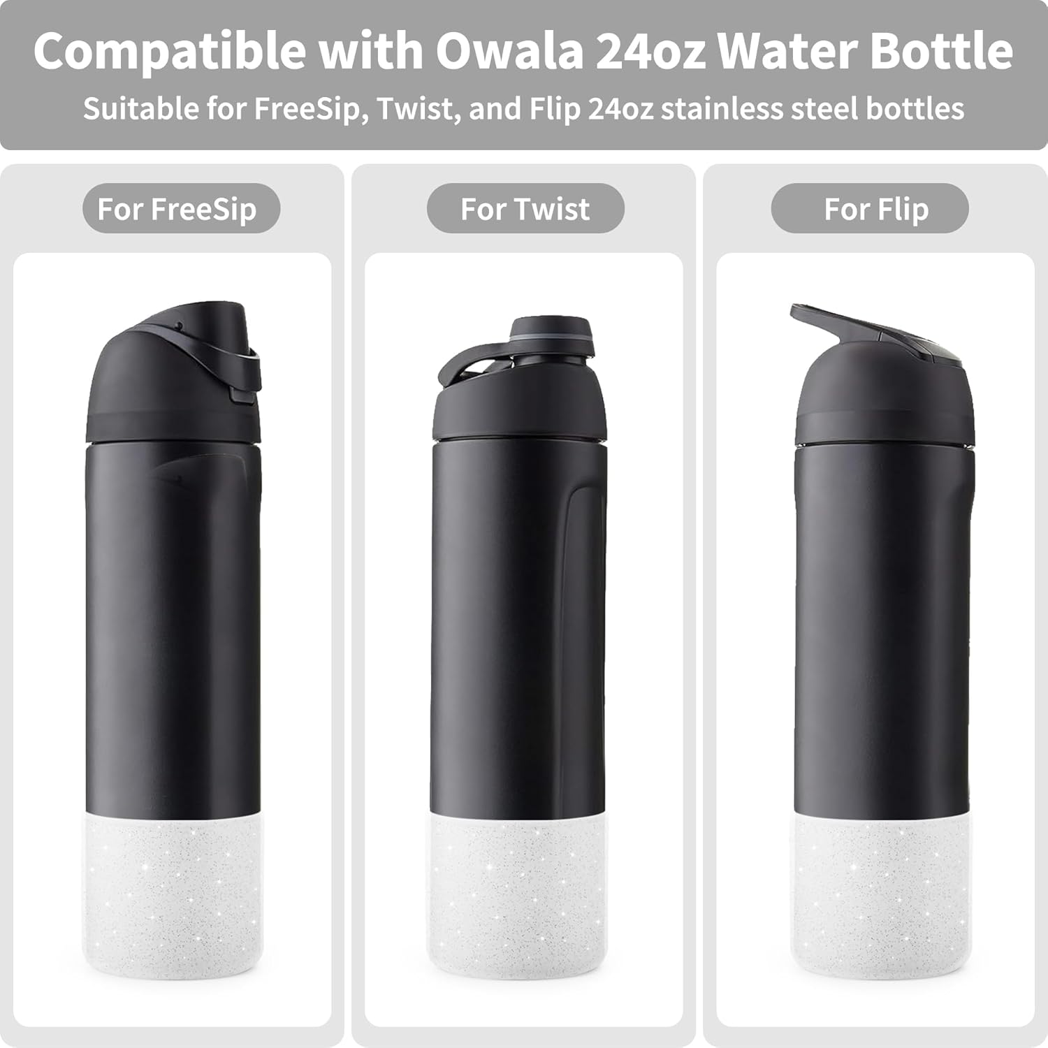 Owala Silicone Boot - Anti-Slip Protective Sleeve for 24 oz Water Bottles | Glitter White