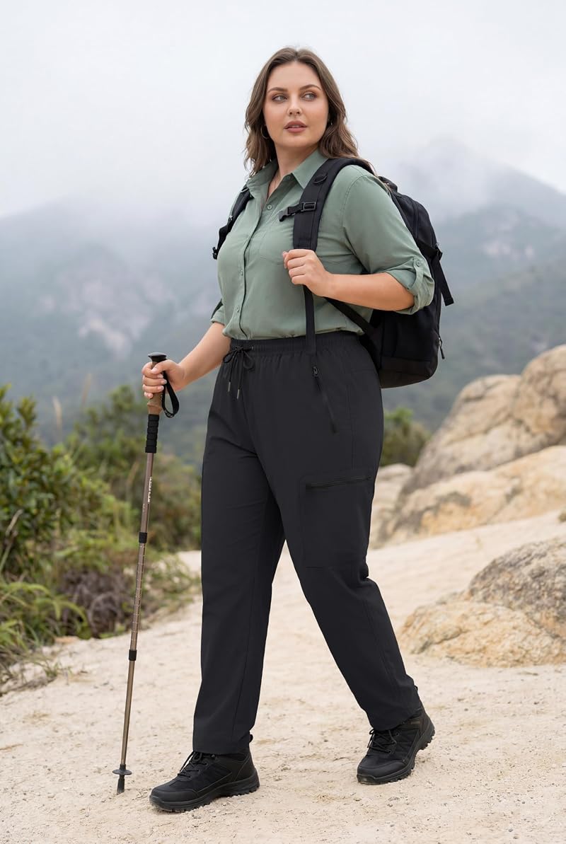 Plus Size Hiking Pants with Quick-Dry, Water Resistant & UPF 50+ - Black 3X