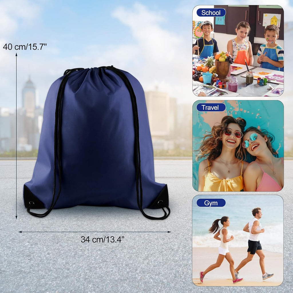 PLULON Drawstring Backpack - Navy Blue Cinch Sack for Gym, Yoga & Outdoor Activities | 2-Pack