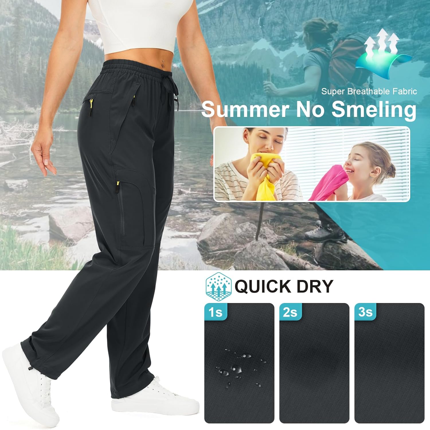 Skiennix Women's Hiking Pants - Quick Dry, Lightweight, UPF 50 | Travel & Golf Cargo with Zipper Pockets