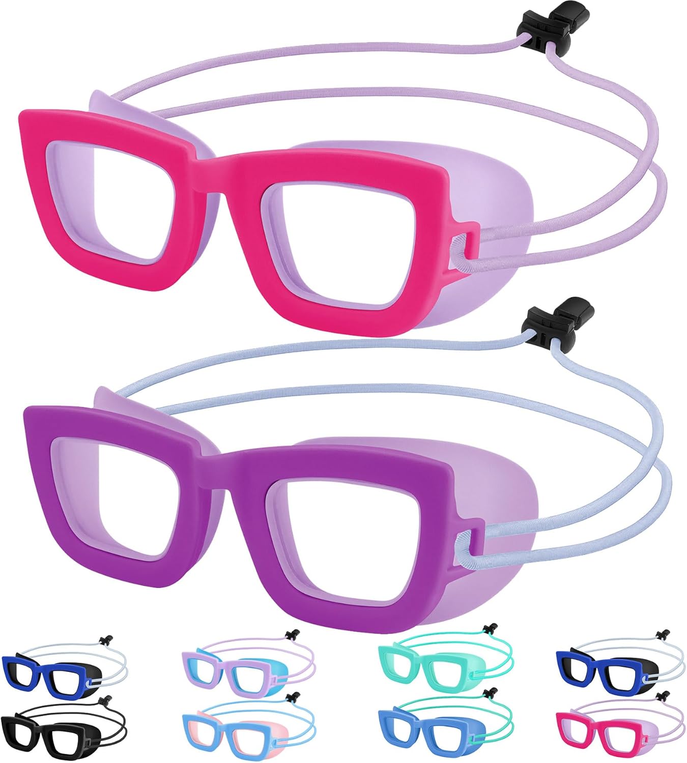 Vvinca Kids Swim Goggles - 2 Pack Anti-Fog UV Protection | Comfortable Bungee Strap for Ages 3-10