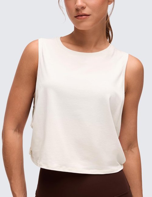 CRZ YOGA Pima Cotton Tank Tops for Women - Loose Fit Sleeveless Athletic Crop Shirts | Ideal for Yoga & Gym