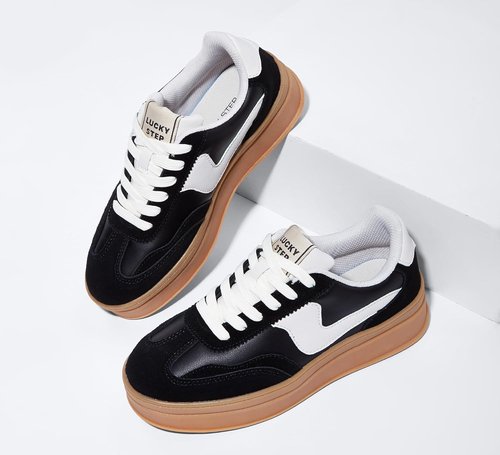 LUCKY STEP Women's Platform Sneakers - Thick Sole Suede & Faux Leather Casual Walking Shoes