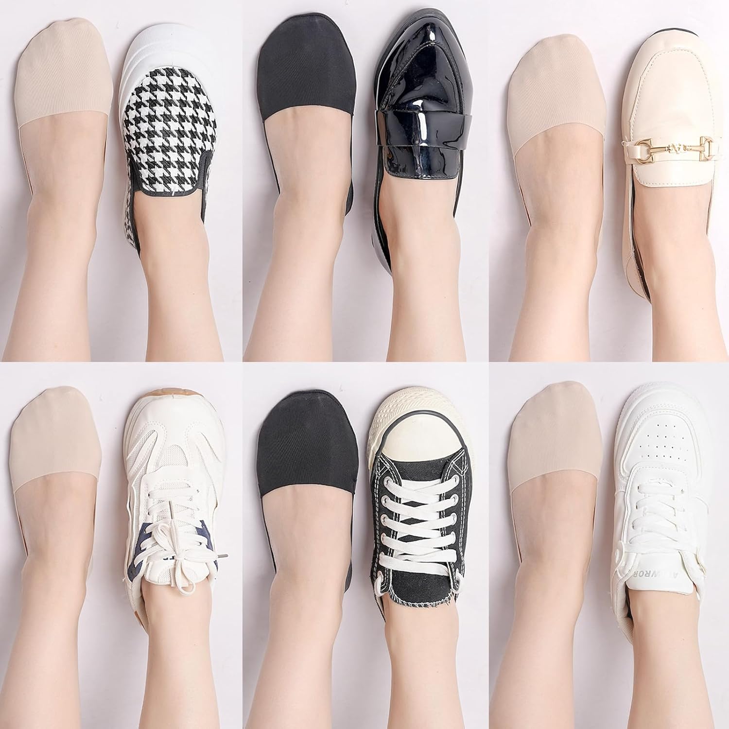 Skiennix No Show Socks - Women's Non-Slip Low Cut Invisible Liner Footies | Lightweight Silk, 6 Pairs