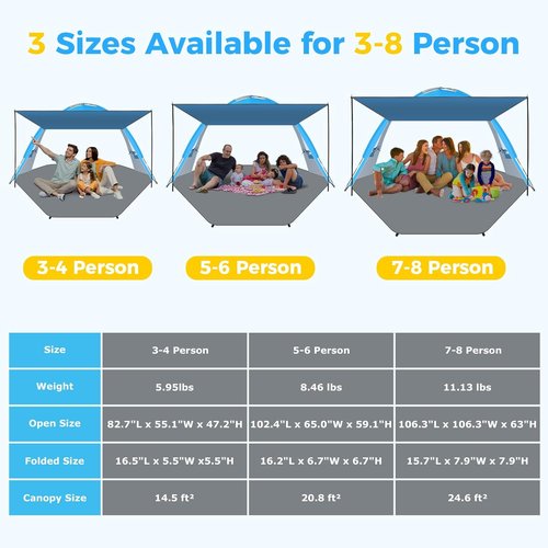Gorich Beach Tent - Portable Sun Shelter with UPF 50+ UV Protection | Easy Setup for 3-8 Persons