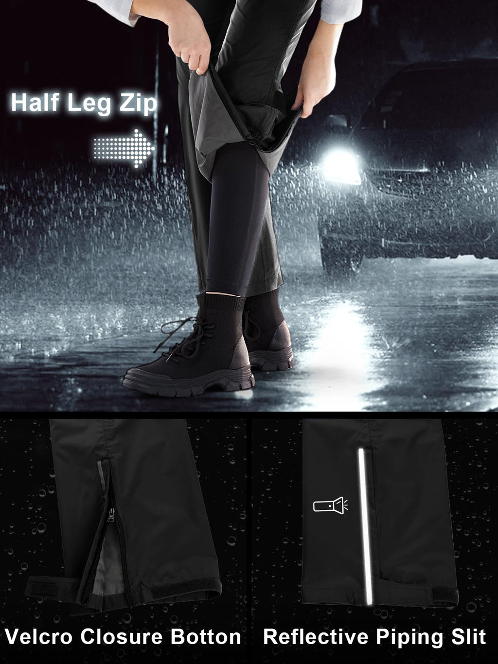 Outdoor Ventures Women's Rain Pants Packable Waterproof Hiking Pants Windproof Breathable Outdoor Rain Over Pants Black