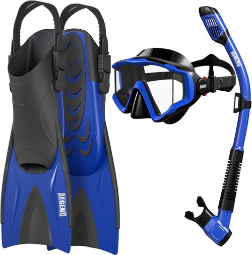Aegend Snorkeling Gear Set - Anti-Fog Panoramic Mask, Adjustable Fins & Dry Top Snorkel | All-in-One for Adults