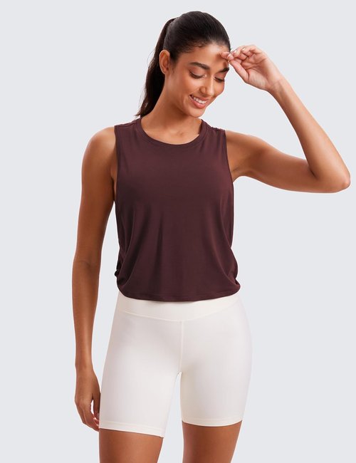 CRZ YOGA Pima Cotton Tank Tops for Women - Loose Fit Sleeveless Workout Crop Shirts | Athletic Gym Wear
