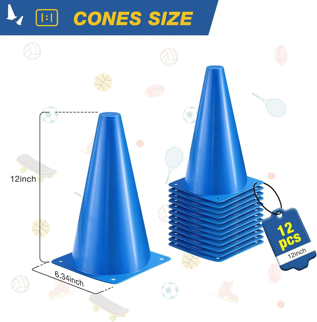Skiennix 12-Inch Durable Traffic Cones - 12-Pack Versatile Plastic for Sports Training & Safety