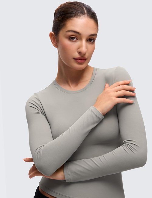 CRZ YOGA Softembrace Long Sleeve Crewneck Shirt for Women - Casual Fitted Fall Top