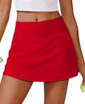 PINSPARK Skorts for Woman Stretchy Tennis Skirts Built-in Shorts Workout Skort Skirts Lightweight Golf Skort Activewear, Red Medium