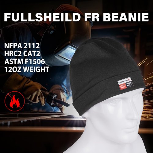 Fullsheild FR Double-Layer Beanie Modacrylic Cotton Liner Warm Winter Flame Resistant Winter Covering Black