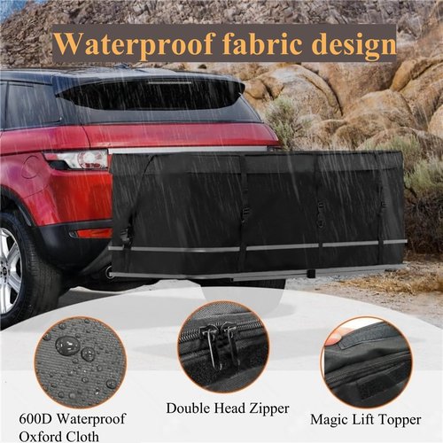 Hitch Cargo Carrier Bag 53.15"*20.08"*20.08" Waterproof Cargo Bag Rainproof Soft-Shell Safe Carriers with 8 Reinforced Straps for Vans Truck Pickup