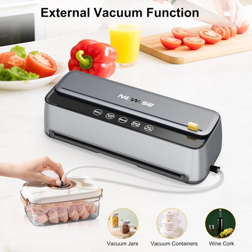 Newise Vacuum Sealer Machine - 85Kpa Powerful Food Preservation with Built-in Cutter & Self-Cleaning Mode