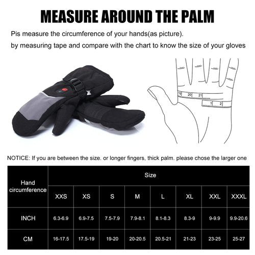 Heated Mittens Gloves for Men Women Kids, Electric Heating Ski Mitts, 7.4V 2200mAh Rechargeable Batteries, Touchscreen Compatible for Skiing Snowboarding Hiking Camping Arthritis Relief (XS)