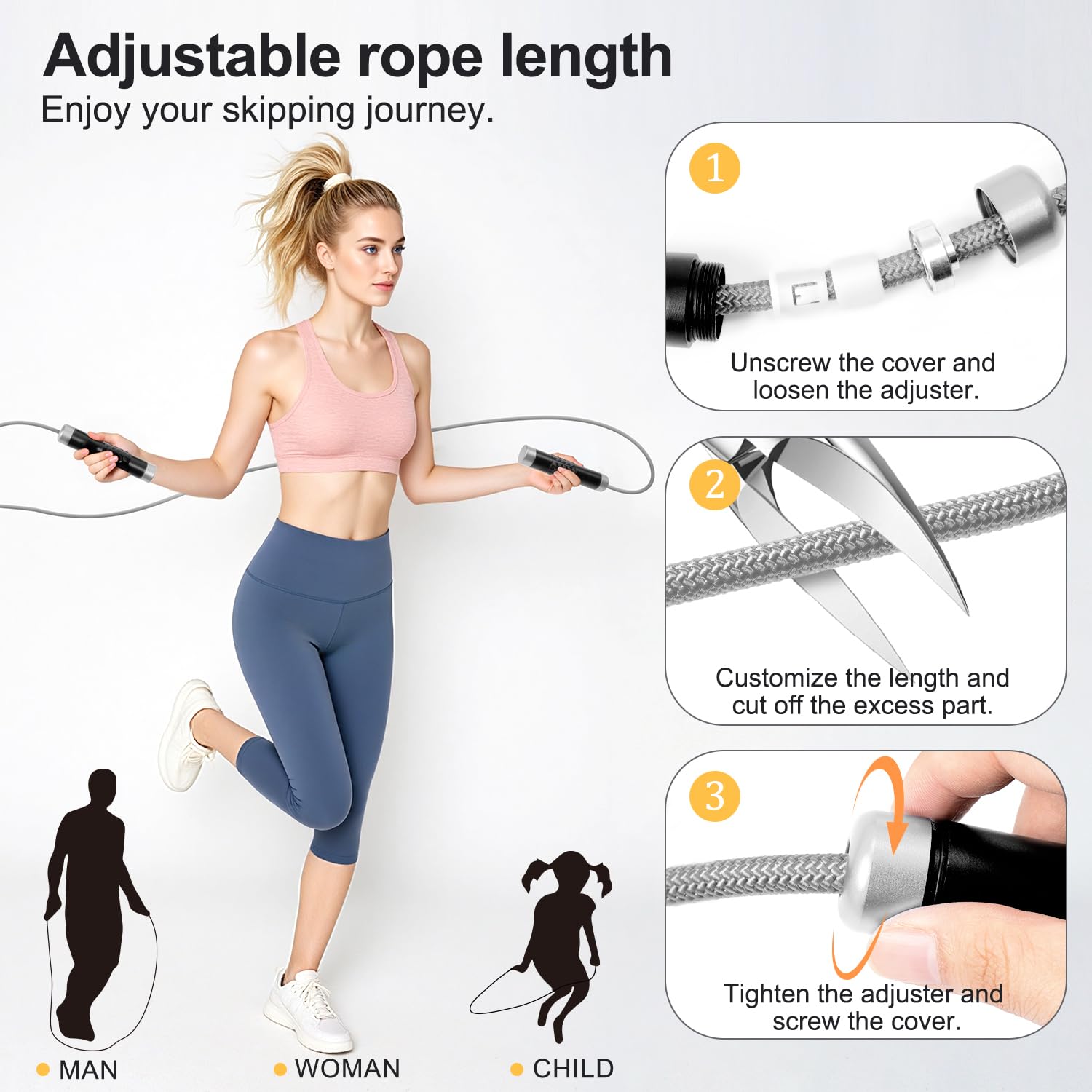 Reedvales 1LB Weighted Jump Ropes for fitness Women Men, Aluminum Handles for MMA, Boxing, CrossFit, Weight-loss Workouts, Tangle-Free Ball Bearing Rapid Speed Skipping Jump Rope with Adjustable 9mm Cotton & PVC Cord, Black