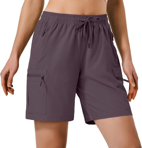 Hugut Women's Lightweight Hiking Cargo Shorts - Quick Dry, Water Resistant with Zipper Pockets | Ideal for Camping & Travel