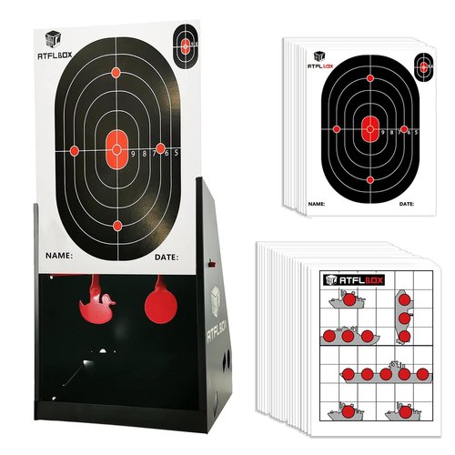 Atflbox 7 x 9 Inch BB Gun Target Trap with 110pcs Paper Target and Spinning Shooting Targets