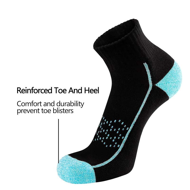 Women’s Ankle Athletic Socks - Thick Cushioned Low Cut Running Socks, 6 Pack (Black-6pack+9-11)