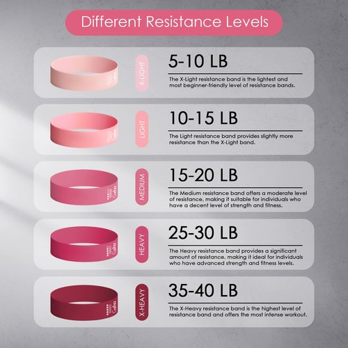 GOCHA Resistance Bands Set (5 Pack) - Premium Natural Latex Loop Bands for Strength Training, Home Workouts, Physical Therapy, Yoga - Exercise Bands with Carry Bag (X-Light to X-Heavy) - Pink