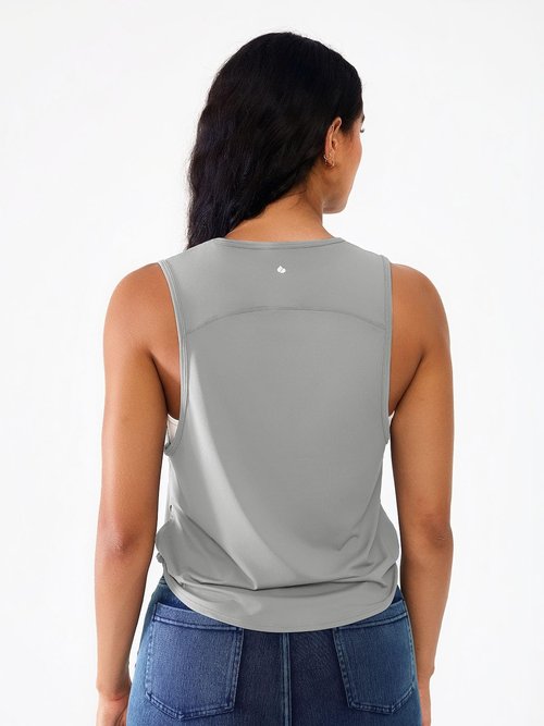 BRXL Cropped Muscle Tank Tops for Women Workout Sleeveless Sports Athletic Yoga Running Gym Crop Shirts Grey