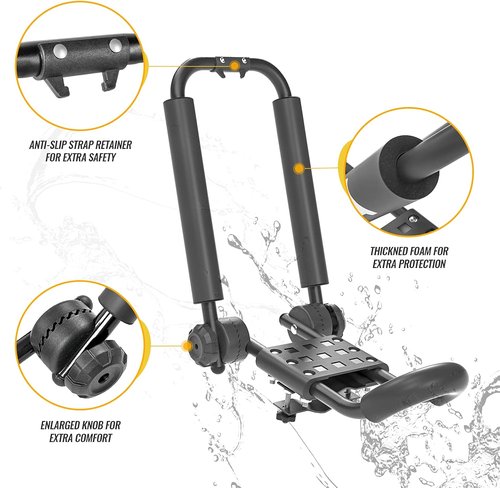 AA-Racks 2 Pair J-Bar Rack Roof Top Mount with 16 Ft Ratchet Lashing Straps, Folding Carrier for Your Canoe, SUP and Kayaks on SUV Car Truck