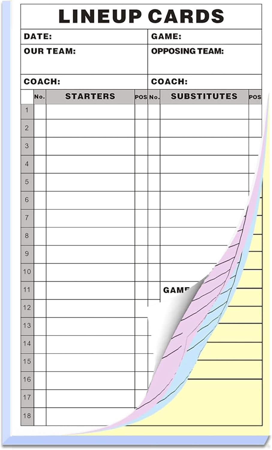 Scorebook Pro | Baseball & Softball Carbonless Lineup Card Book - 4.5x8 in, 100 Sheets, 18 Player Roster