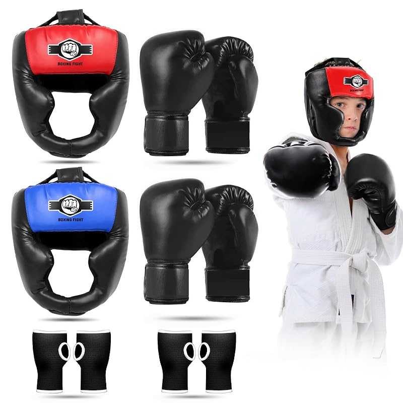 Sparring Head Guard with Gloves - Boxing Headgear for MMA, Kickboxing, Muay Thai & Boxing (Red & Blue, Small-Medium)
