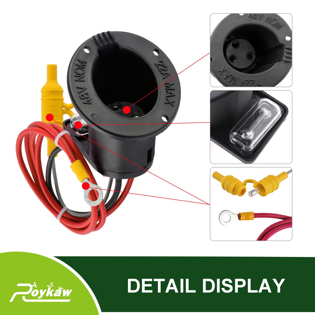 Roykaw 48 Volt Charger Receptacle with Fuse Assembly Replacement Compatible with Club Car DS 2000-up Electric Models, OEM# 101802101, 101796801, 101894901