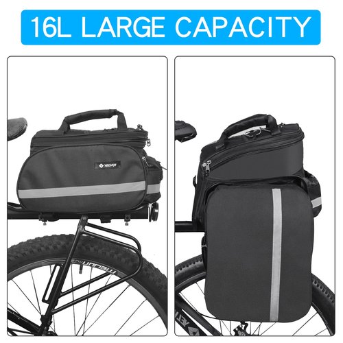 Bike Trunk Bag 16L Large Capacity Bicycle Rear Rack Bag with Waterproof Cover, Multifunction Cycling Pannier Bag for Commuting & Outdoor Riding