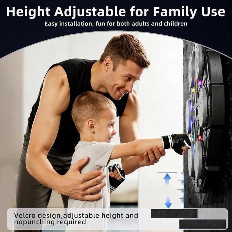 Bluetooth Wall-Mounted Boxing Machine with Lights and Gloves for Kids & Adults