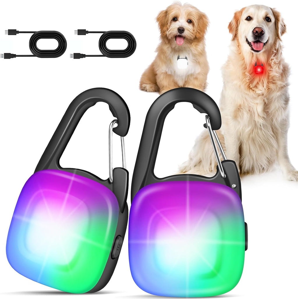 Skiennix Dog Lights - 2 Pack LED Rechargeable Safety Collar Lights with 4 Modes | IP68 Waterproof for Night Walking & Outdoor Activities