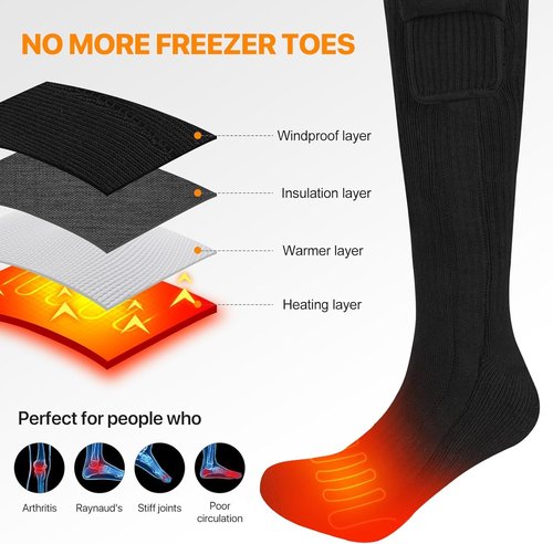 SNOW DEER Upgraded Rechargeable Electric Heated Socks,7.4V 2200mAh Battery Powered Cold Weather Heat Socks for Men Women,Outdoor Riding Camping Hiking Motorcycle Skiing Warm Winter Socks（XL）