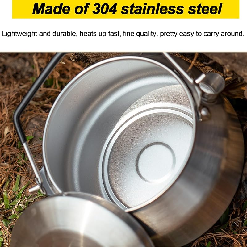 1L Camping Kettle Stainless Steel Tea Pot — Fast Heating, Portable Outdoor Teapot (Variation: Silver)