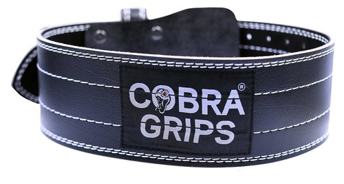 Weight Power Lifting Belt 4” Wide Cobra Grips Premium Genuine Leather Belt for Men & Women Adjustable Weightlifting Back Support (Black, Small 27"-35")