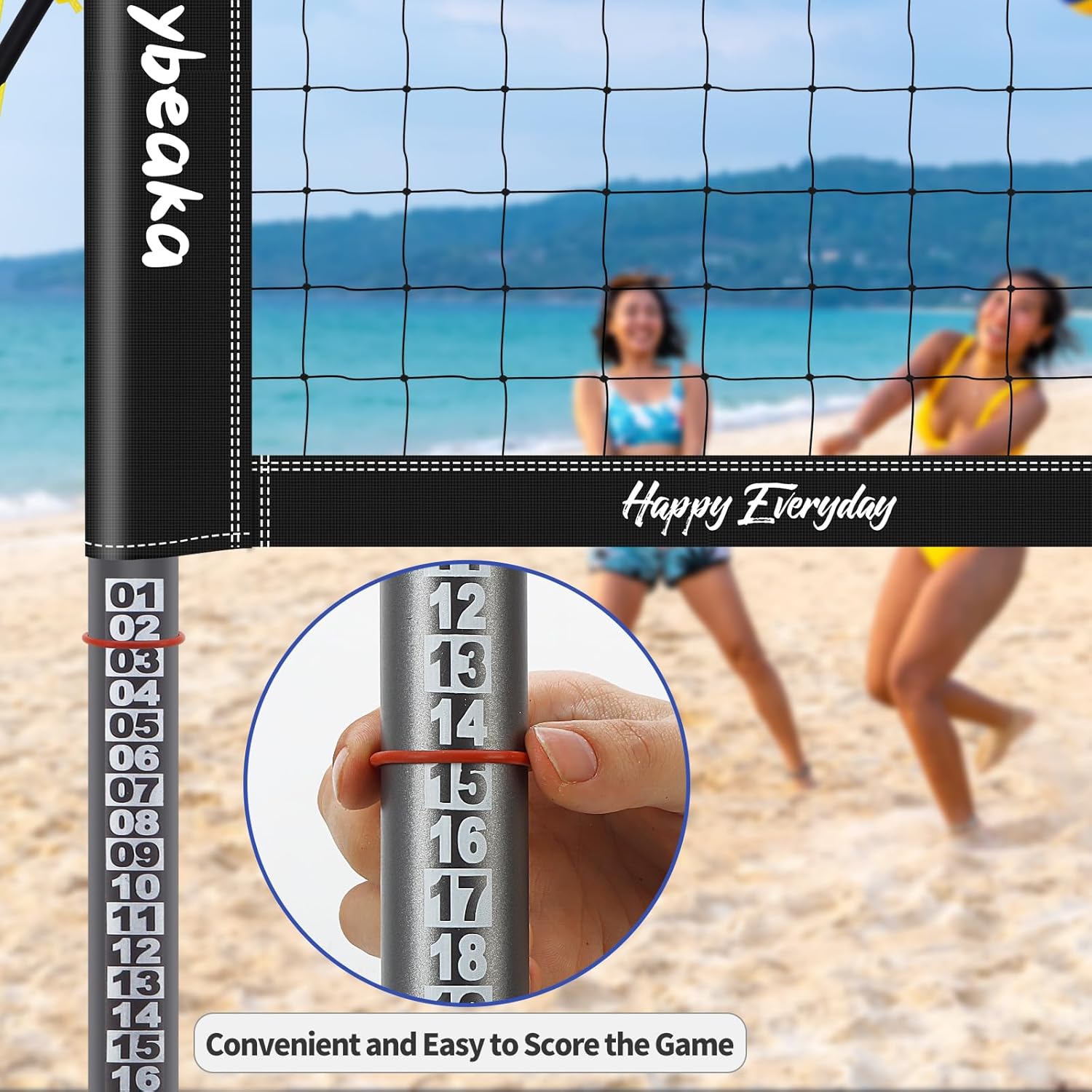 Skiennix 32ft Outdoor Volleyball Net Set - Adjustable Heavy Duty Poles, Durable 28-Ply Net, PU Volleyball & Pump Included
