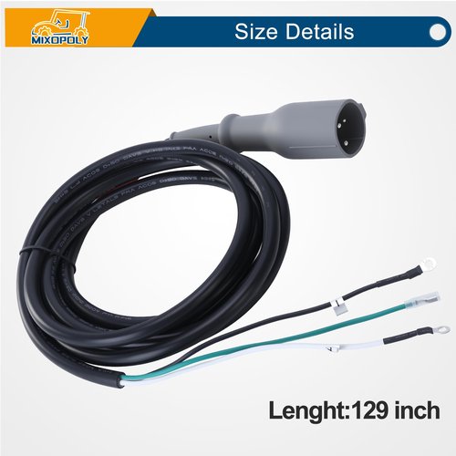 Mixopoly 48V 130 in Charger Plug with 3-Pin Male Plug and DC Cord Black, Replacement for Club Car DS & Precedent 1995-2014 Golf Cart, Replace OEM 101828901 103429001 101128901