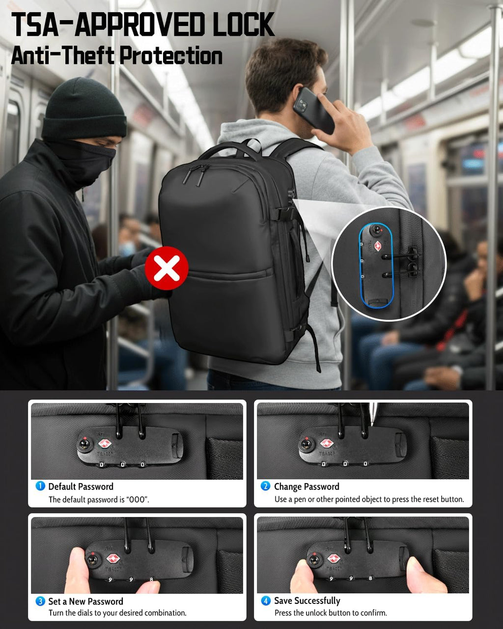 Zurligi Vacuum Backpack - Expandable 30-70L Compression Travel Bag with Pump & USB Charge Port | Black