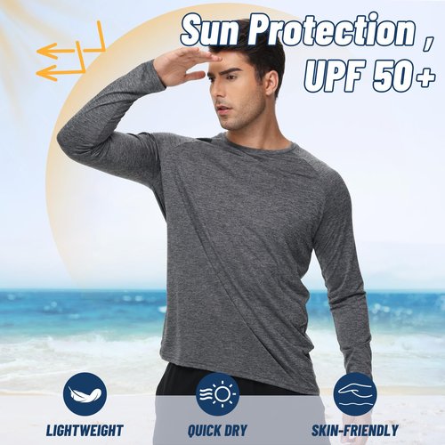 5 Pack Long Sleeve Shirts for Men - Quick Dry Moisture Wicking UV Sun Protection T-Shirts for Fishing Workout Athletic Gym