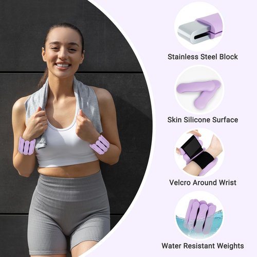 JORICY Wrist Weights Adjustable Ankle Weights for Women Men 1lb*2 Silicone Arm & Leg Weighted Bracelet for Yoga Pilates Running Walking Swimming Physical Therapy Strength Training Purple