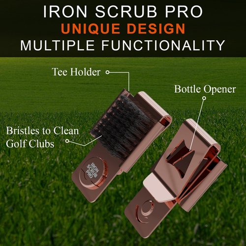 Iron Scrub Pro Golf Club Cleaner with Tee Holder, Ball Marker, Magnet, Clip, Chrome