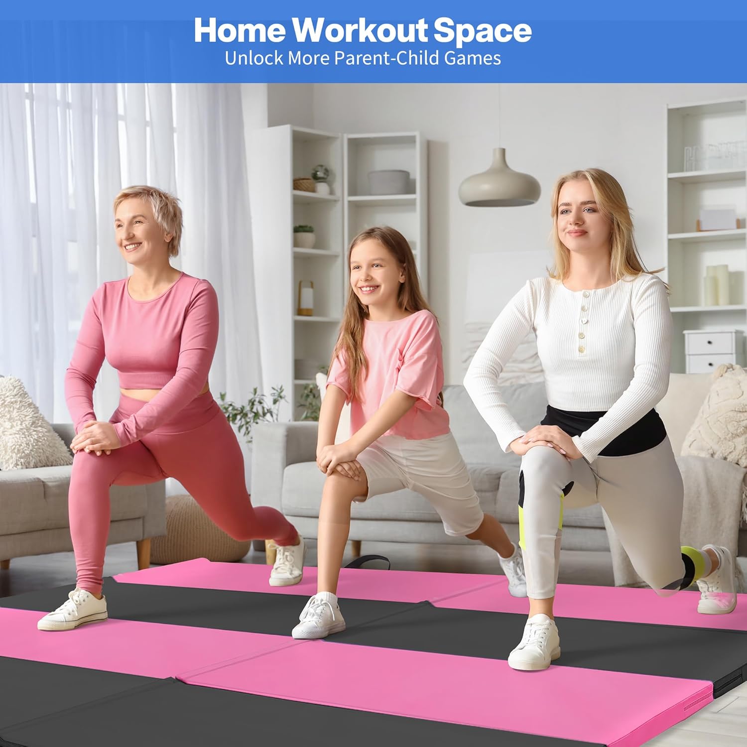 Skiennix Gymnastics Mat - Portable 4-Fold Thick Yoga Mat with PU Leather & Carry Handle - 6'x3'x2''