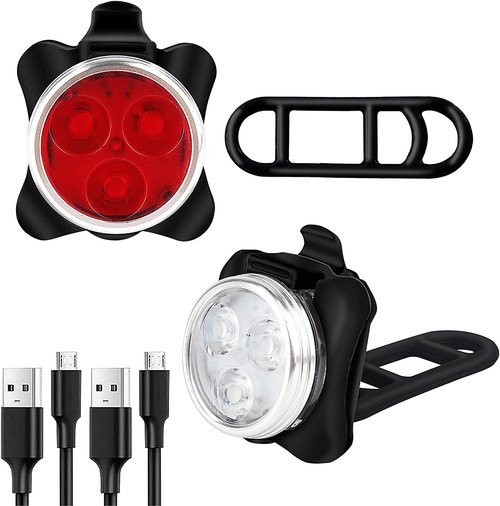 USB Rechargeable Bicycle LED Headlight and LED Tail Light Sets (2 Light Set)