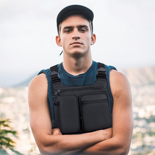 KINGSLONG Running Chest Pack - Water-Resistant Vest with Built-In Phone Holder for Workouts