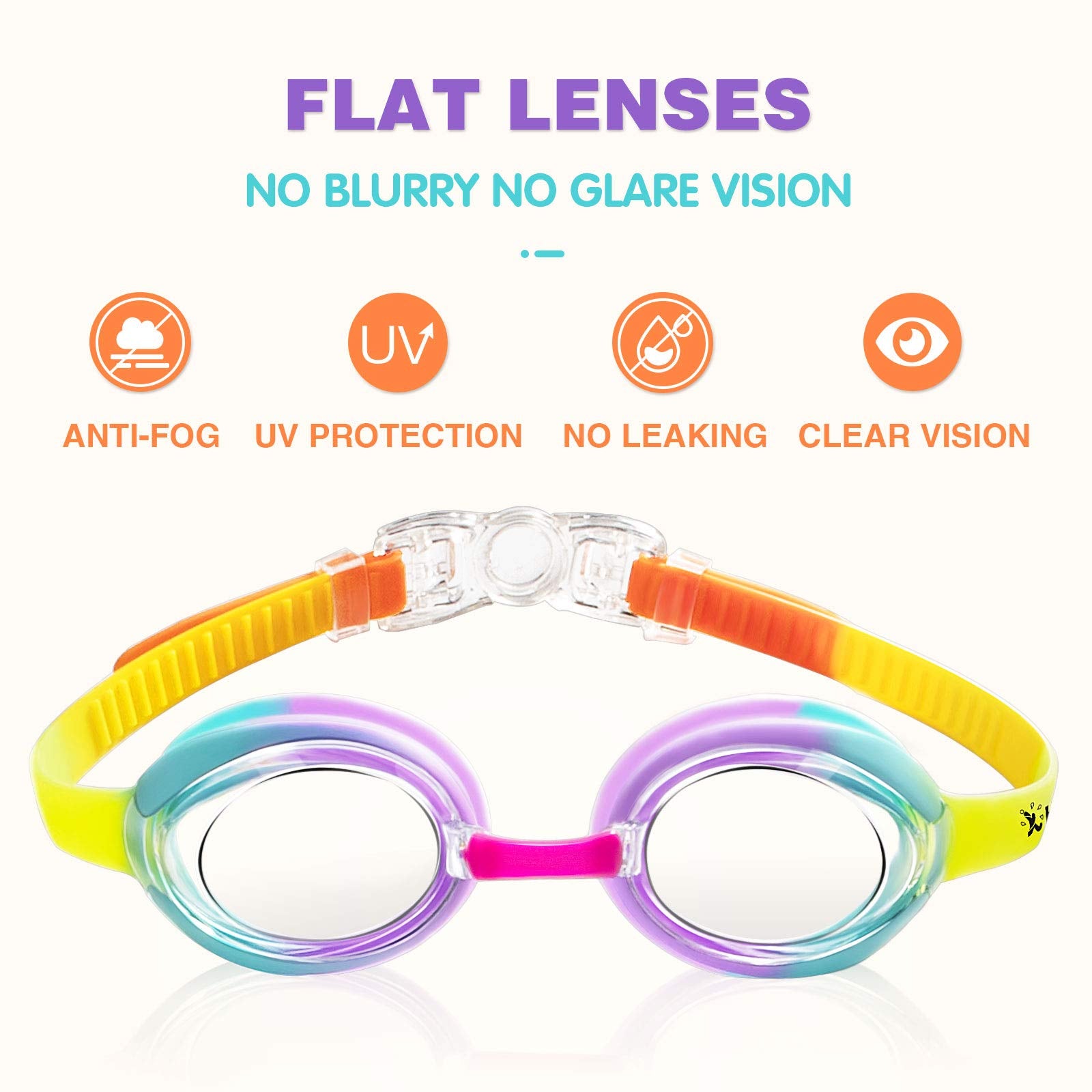 Keary 2 Pack Kids Swim Goggles Swimming Goggles for Toddler Children Girls Boys Youth, Anti-Fog Waterproof UV Protection Crystal Clear Flat Lens Water Pool Goggles with 3 Nose Piece, Kids Goggles 3-9
