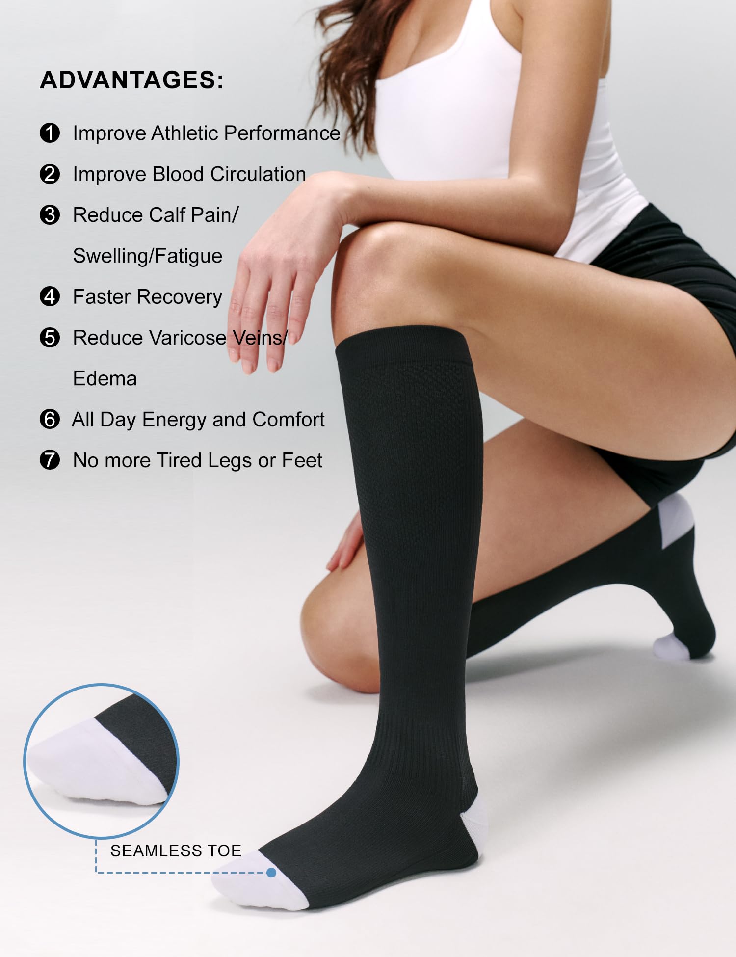 FITRELL 3 Pairs Compression Socks for Women and Men 20-30mmHg- Support Socks for Travel, Running, Nurse, Knee High, Across the Waves, Black+White+Orange+Blue S/M