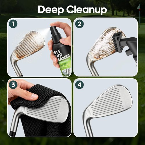 Pro Golf Club Cleaner Kit - Including New Designed Golf Club Brush, 3 Bottles of Cleaning Solution, Golf Towel,Effectively Remove Stubborn Stains and Rust.