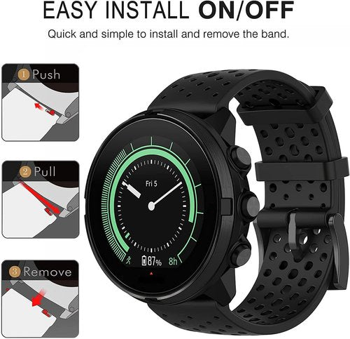 INF Silicone Replacement Band for Suunto 7/9 / 9Baro / D5 / Spartan/Fossil Nate/Q Silicone Strap Sport Wristband for Men&Women Adjustable fitness Replacement Bands, Black-Small