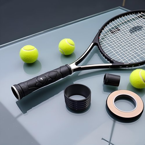Jinshining 5Pcs Black Tennis Racket Handle Rubber Ring Stretchy Tennis Racquet Band Overgrips, Tennis Racket Grips,Racquet Accessories